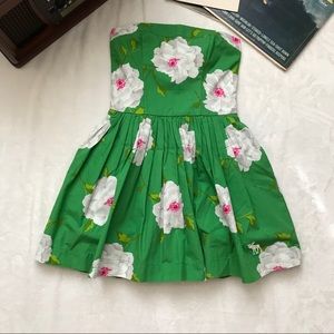 Abercrombie & Fitch Green Floral Strapless Dress
